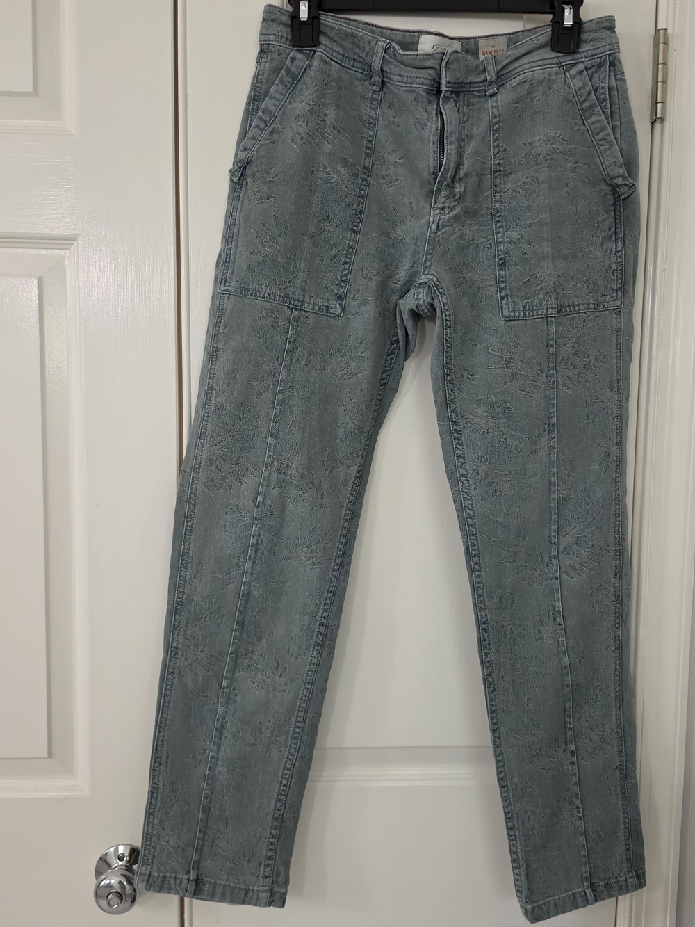 Anthropologie The Wanderer Floral Jacquard Utility Denim Pants Size 27